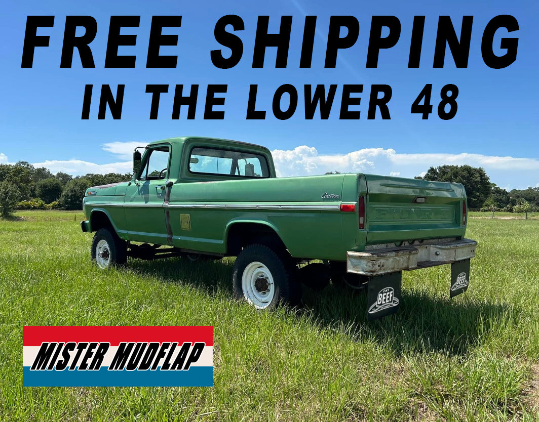 Retro mudflaps for vintage trucks. The old school vibe of state mudflaps.