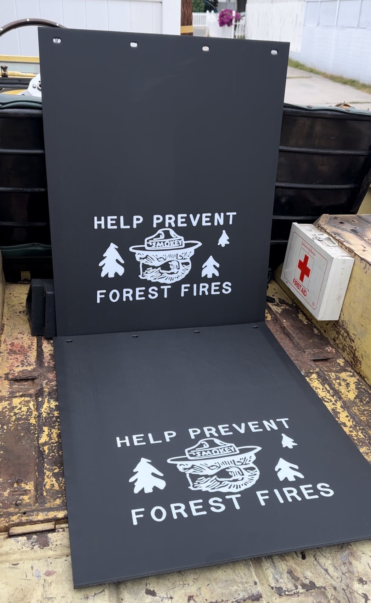 Retro Prevent Forest Fires mudflaps in 24x30 size