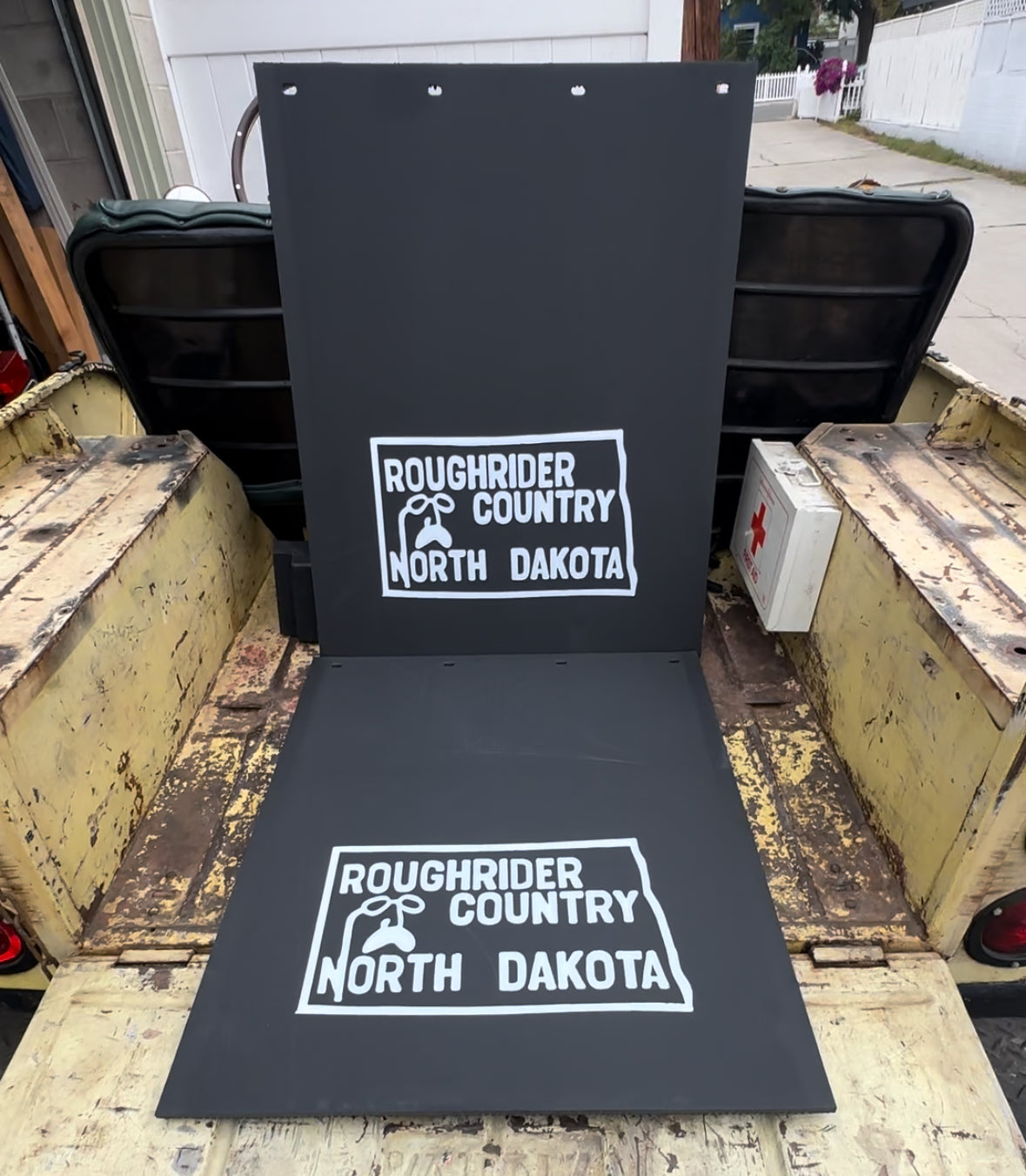 Vintage Repop North Dakota Roughrider 24x30 state mudflaps