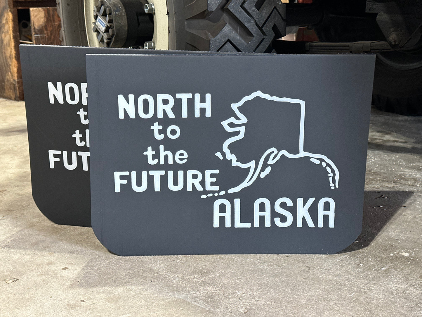 Vintage inspired Alaska North to the Future wide mudflaps