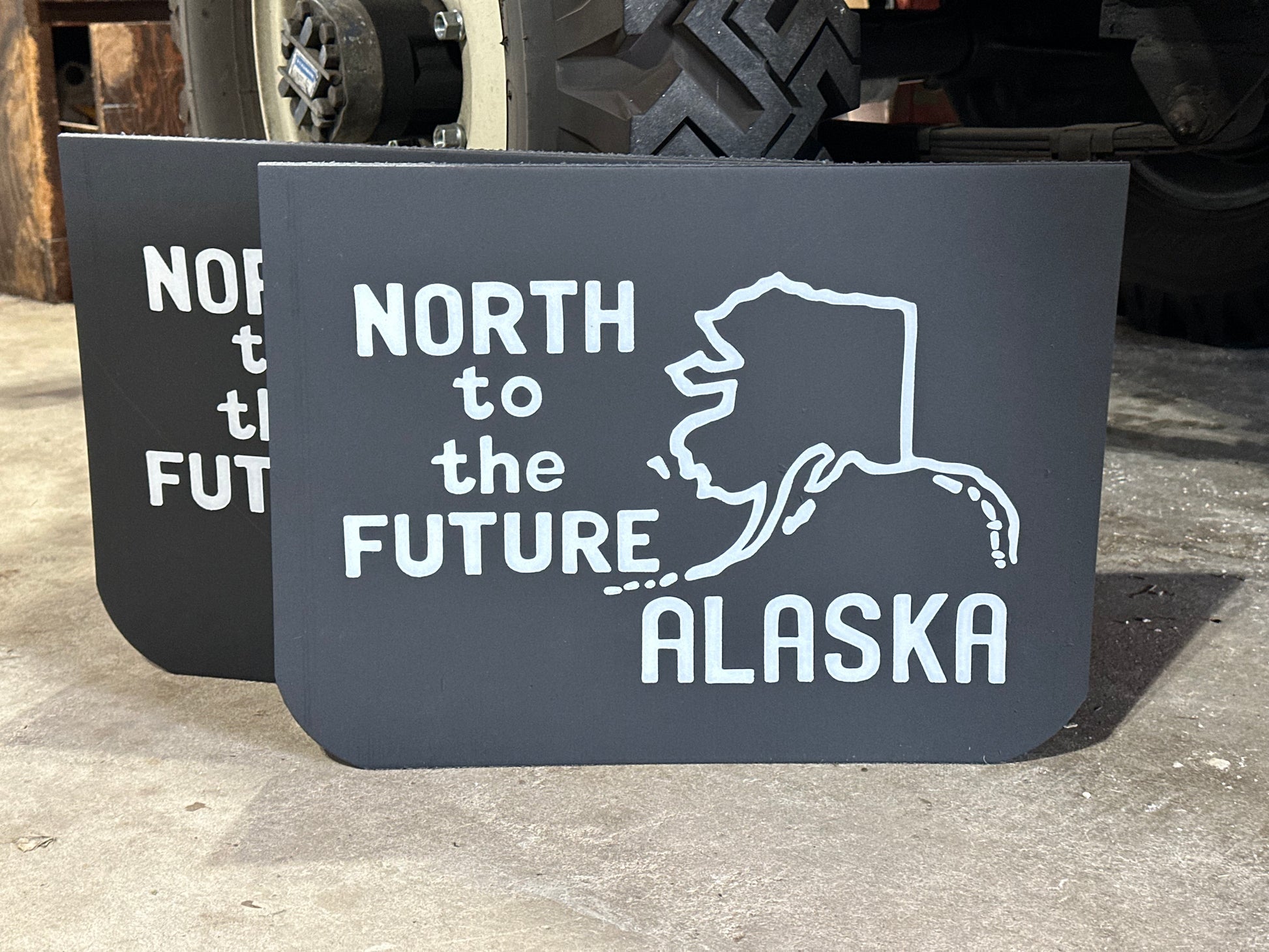 Vintage inspired Alaska North to the Future wide mudflaps