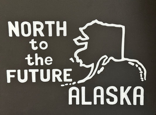 Close up of Vintage inspired Alaska North to the Future wide mudflaps