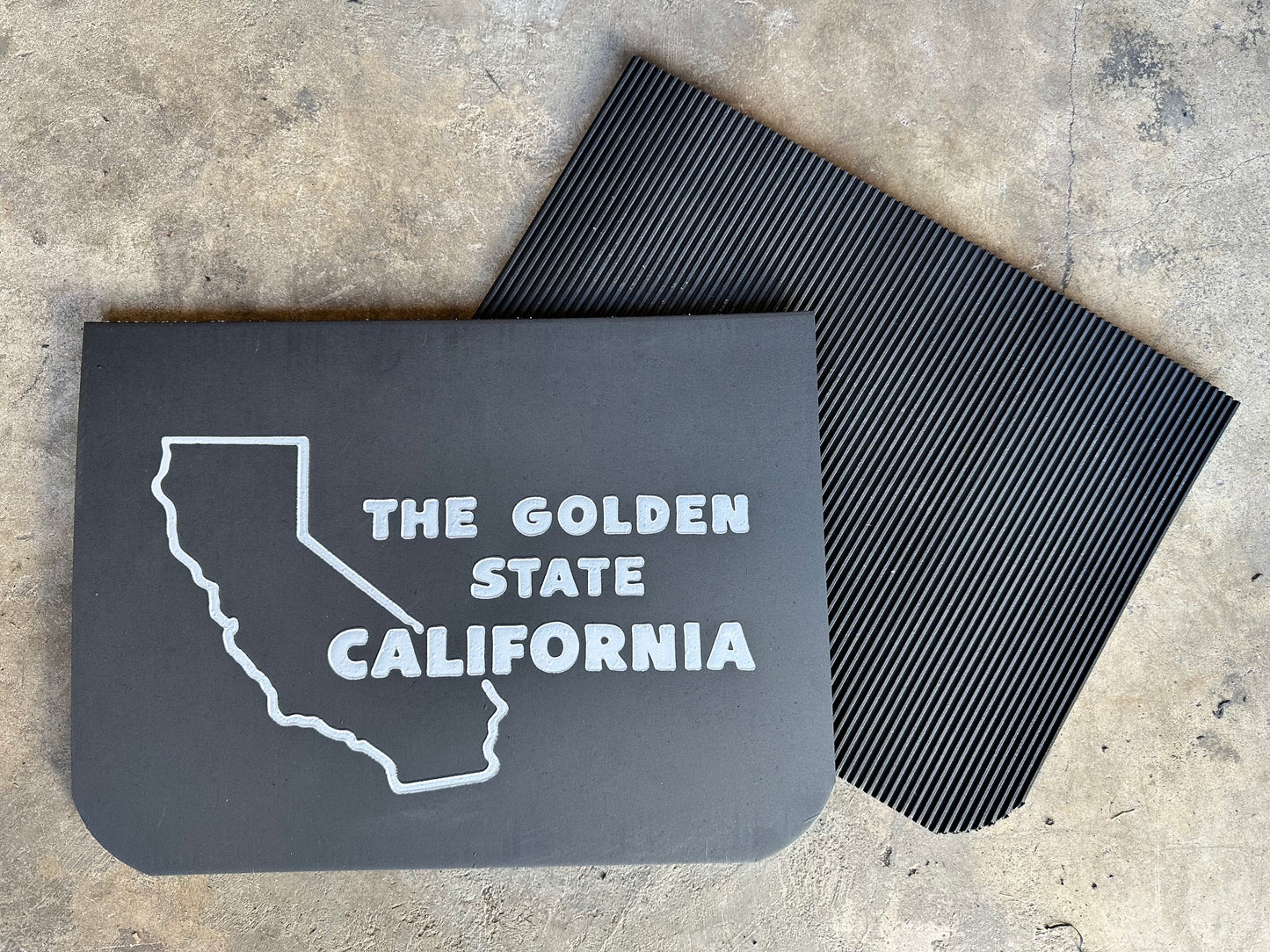Reverse side of California Golden State retro wide mudflaps