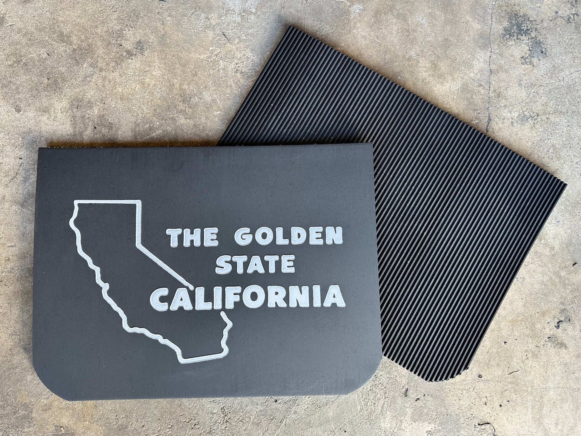 Reverse side of California Golden State retro wide mudflaps