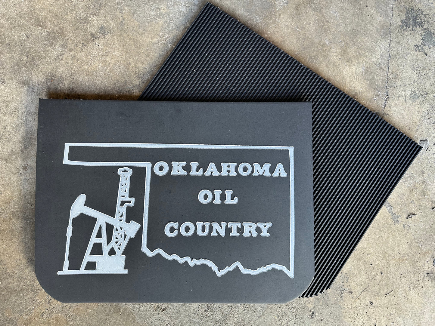 Reverse side of Oklahoma Oil Country retro wide mudflaps