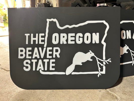 Close up of retro Oregon Beaver State wide mudflaps