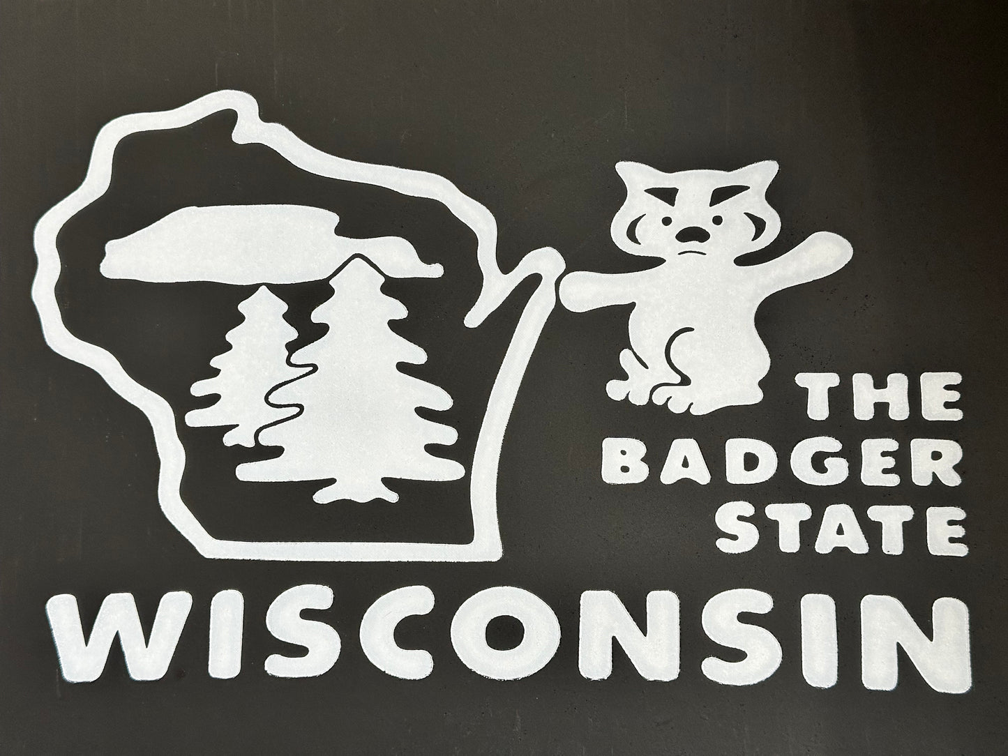 Close up of Wisconsin Badger State wide vintage mudflaps